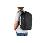 Recycled polyester military-style backpack with straps and badge black colour