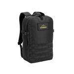 Recycled polyester military-style backpack with straps and badge black colour image with logo