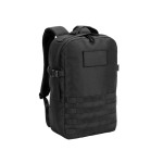 Recycled polyester military-style backpack with straps and badge black colour