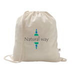 Drawstring backpack in recycled cotton and polyester, 150 g/m2 natural colour image with logo