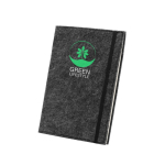 Notepad with recycled felt cover, A5 lined pages dark grey colour image with logo