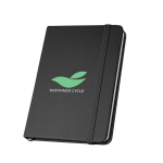 Partially recycled hardcover notebook, A5 lined pages black colour image with logo