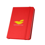 Partially recycled hardcover notebook, A5 lined pages red colour image with logo