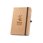 Cork-covered notebook with elastic band and pen holder, A5 plain pages natural colour image with logo