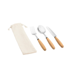 Set of 3 cutlery pieces in acacia wood and stainless steel natural colour