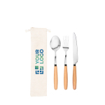 Set of 3 cutlery pieces in acacia wood and stainless steel main view