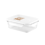 Airtight borosilicate glass lunchbox, 1L capacity white colour image with logo