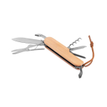 Bamboo and stainless steel multi-tool knife with cord natural colour first view