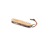 Bamboo and stainless steel multi-tool knife with cord natural colour image with logo