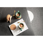 Plywood stand with 6 cork coasters still life view