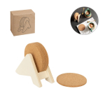 Plywood stand with 6 cork coasters various colours