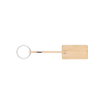 Rectangular bamboo keyring with cord and metal ring natural colour first view
