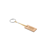 Rectangular bamboo keyring with cord and metal ring natural colour image with logo