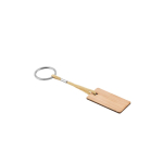 Rectangular bamboo keyring with cord and metal ring natural colour