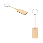 Rectangular bamboo keyring with cord and metal ring various colours