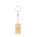 Rectangular bamboo keyring with cord and metal ring main view