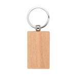 Rectangular keyring in beech wood with metal ring natural colour first view