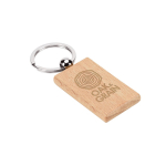Rectangular keyring in beech wood with metal ring natural colour image with logo
