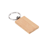 Rectangular keyring in beech wood with metal ring natural colour