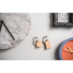 Rectangular keyring in beech wood with metal ring still life view