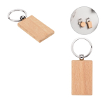 Rectangular keyring in beech wood with metal ring various colours
