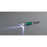 Partially recycled aluminium keyring with 3-mode LED torch green colour third view