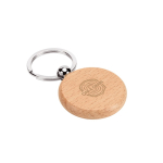 Round keyring in natural beech wood with metal ring natural colour image with logo