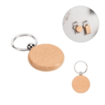 Round keyring in natural beech wood with metal ring various colours
