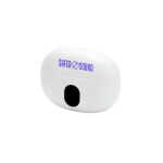 Recycled ABS wireless earphones with 4 hours of battery life white colour image with logo