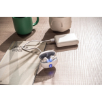 Recycled ABS wireless earphones with 4 hours of battery life still life view