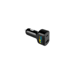 Ultra-fast car charger adapter with two USB ports black colour image with logo