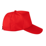 Recycled polyester cap with 5 panels and adhesive closure, 210 g/m2 red colour second view