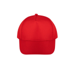 Recycled polyester cap with 5 panels and adhesive closure, 210 g/m2 red colour