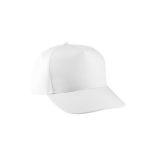 Recycled polyester cap with 5 panels and adhesive closure, 210 g/m2 white colour first view
