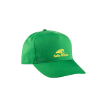 Recycled polyester cap with 5 panels and adhesive closure, 210 g/m2 green colour image with logo