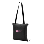 Foldable polyester picnic blanket that converts into a bag black colour image with logo
