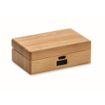 Wireless earphones with microphone in a bamboo case wood colour second view