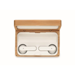 Wireless earphones with microphone in a bamboo case wood colour sixth view