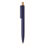 Monochrome pen with bamboo push-button and blue ink blue colour
