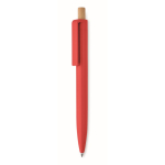 Monochrome pen with bamboo push-button and blue ink red colour
