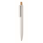 Monochrome pen with bamboo push-button and blue ink white colour