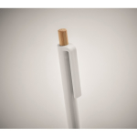 Monochrome pen with bamboo push-button and blue ink white colour second photographic view