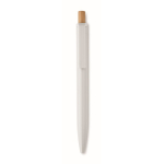 Monochrome pen with bamboo push-button and blue ink white colour third view