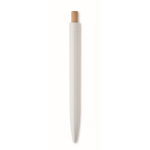Monochrome pen with bamboo push-button and blue ink white colour fourth view