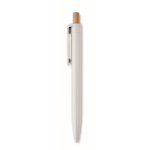 Monochrome pen with bamboo push-button and blue ink white colour fifth view