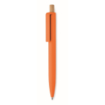 Monochrome pen with bamboo push-button and blue ink orange colour