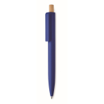 Monochrome pen with bamboo push-button and blue ink royal blue colour