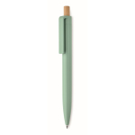 Monochrome pen with bamboo push-button and blue ink mint green colour