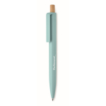 Monochrome pen with bamboo push-button and blue ink light blue colour main view