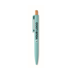Monochrome pen with bamboo push-button and blue ink light blue colour view with print area